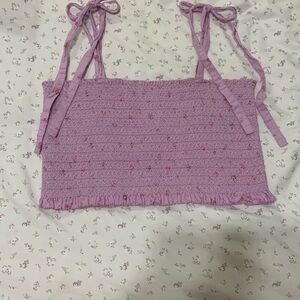LoveShackFancy Purple Smocked Crop Top